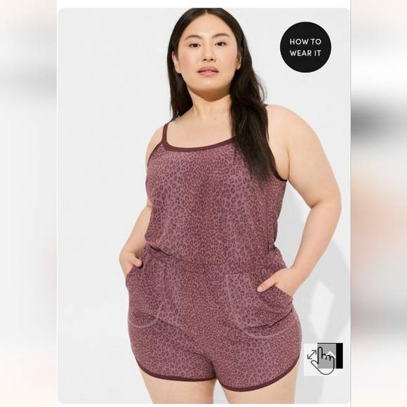 Stretch Woven Active Romper With Pockets, plus size 2x, leopard print - Picture 4 of 13